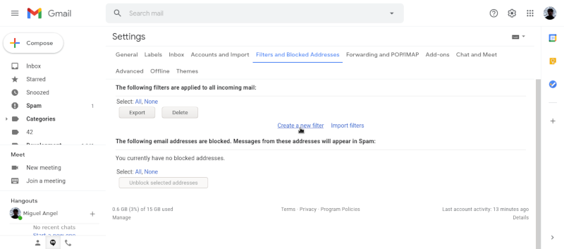 Agregar filtro en Gmail